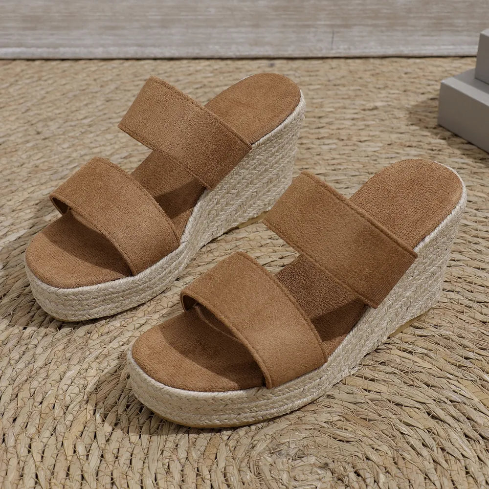 Women's Open Toe Platform Wedge Sandals | Mid Heel Suede Dress Sandals in 3 Colors EU 36-43